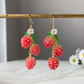 Strawberry Floral Earrings, Unique Strawberry drop Earrings, Cute Fruit Earrings, Creative Berry Earrings Gift, Handmade Berry Earring